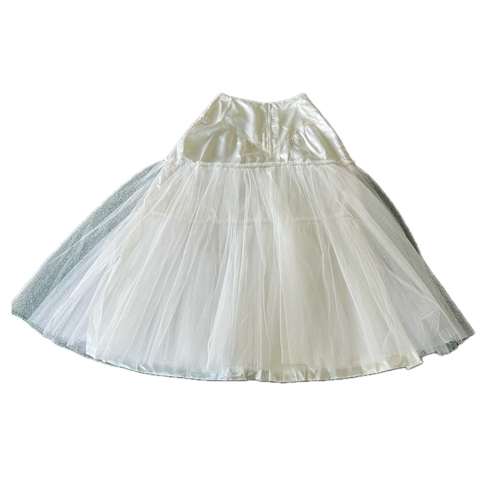 60s Vintage White Ivory Petticoat Satin Taffeta Full Skirt Formal Chic Sz S/M